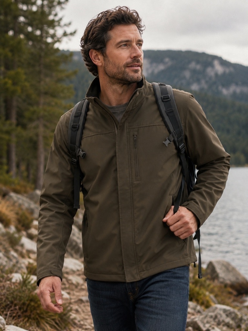 Eddie Bauer Jacket Weather Resistant Fleece Lined Olive Green Men's Medium
